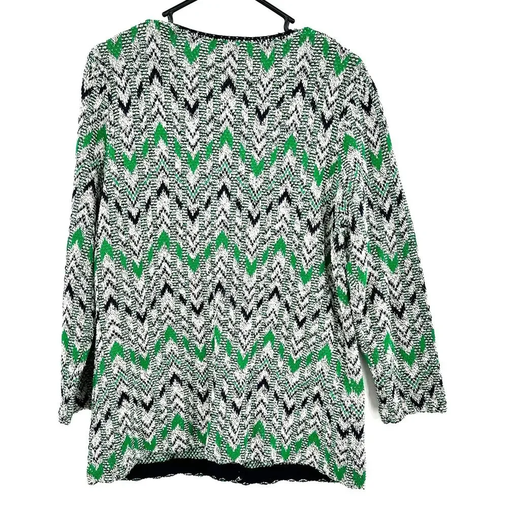 Pendleton Size Large Sweater Jacket Silk Green Black White Chevron Knit Cardigan